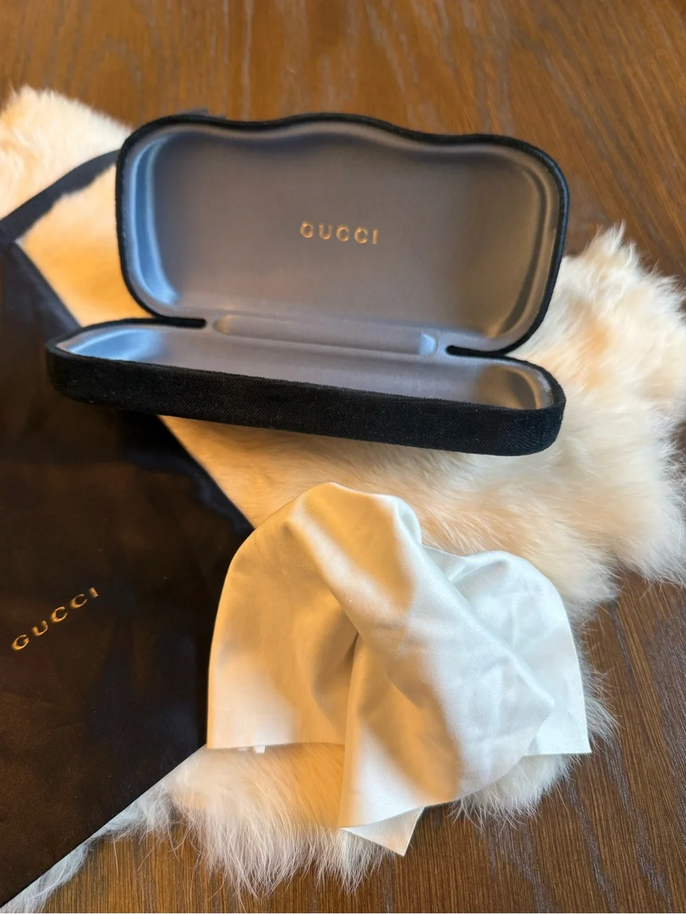 Gucci Velvet Sunglass Case and satin bag